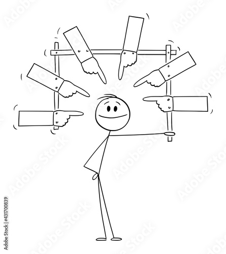 Selfish Confident Person Presenting Yourself, Self-love and Ego, Vector Cartoon Stick Figure Illustration