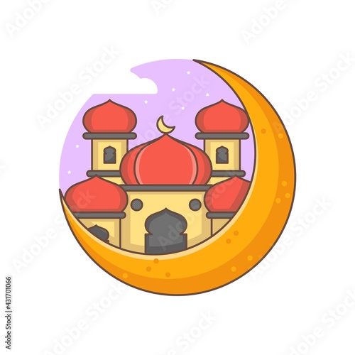 Moon and mosque cartoon icon illustration
