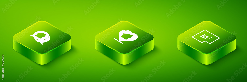 Set Isometric House with heart shape, plan and Real estate message house icon. Vector Set Isometric House with heart shape, plan and Real estate message house icon. Vector