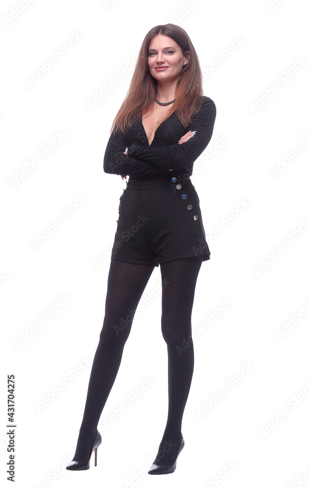 in full growth. young woman in a blouse and fashionable shorts . in full growth. young woman in a blouse and fashionable shorts .