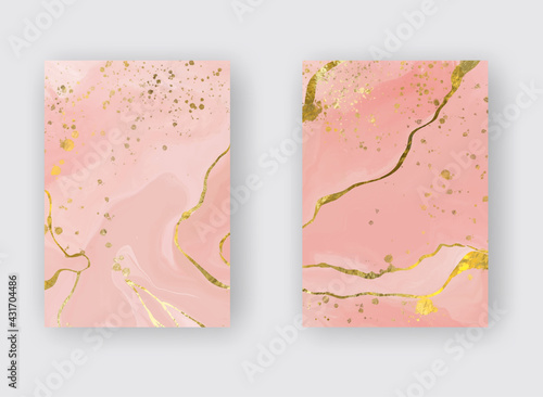 Vector Alcohol ink shape in tender pink and gold.