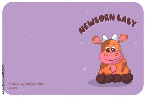 Fototapeta Naklejka Na Ścianę i Meble -  Character funny cow for a child's postcard or for a brand logo