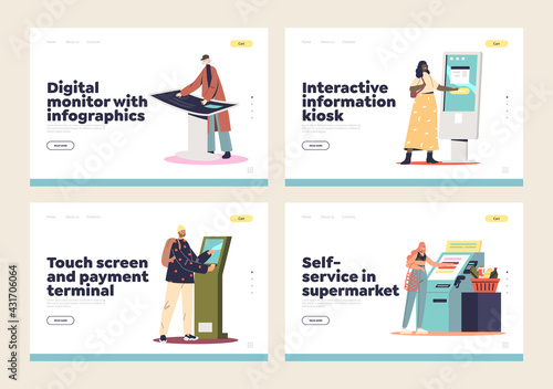 Self service information kiosks, digital terminals and signage for contactless payment landing pages