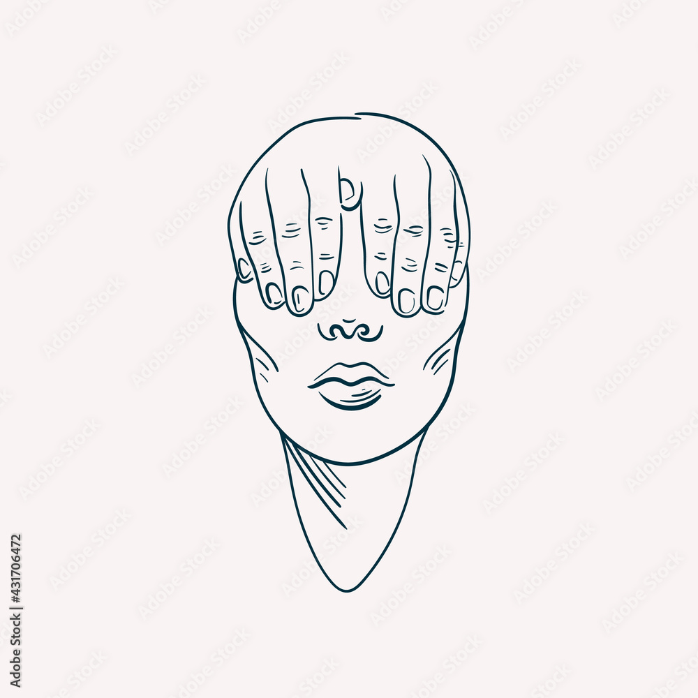 Linear drawings of heads of antique statues of the goddess and mythical god in the engraving style. Creative minimal linear woman vector with growing branch from her head. Linear drawings of heads of antique statues of the goddess and mythical god in the engraving style. Creative minimal linear woman vector with growing branch from her head.