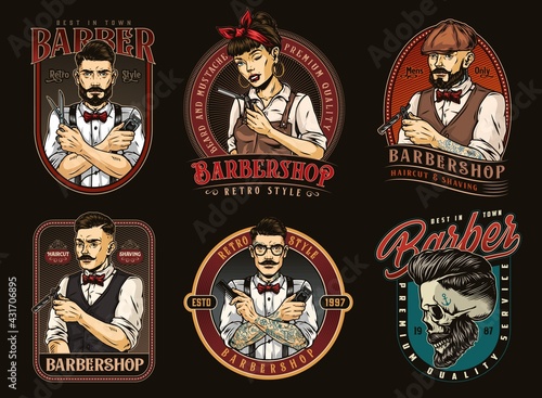Barbershop vintage colorful labels