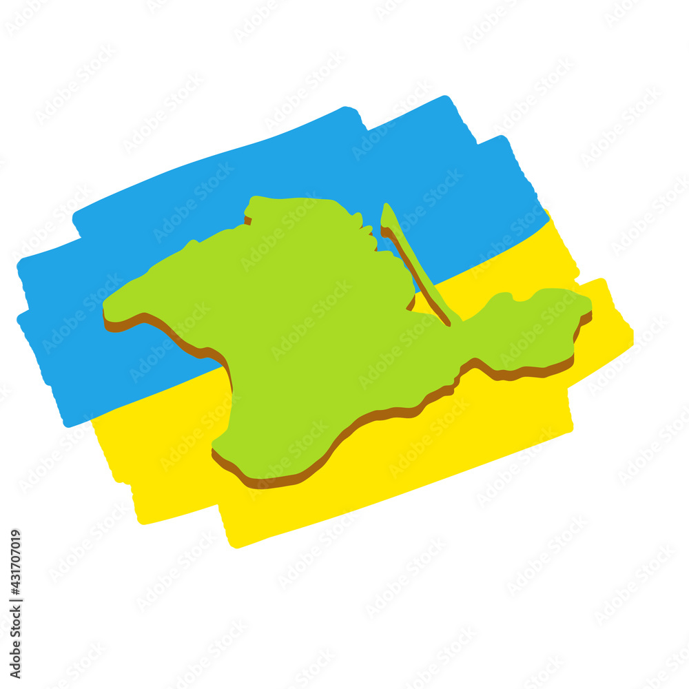 Map of the Crimean Peninsula. Ukraine flag. Southern resort. Green area. Flat cartoon