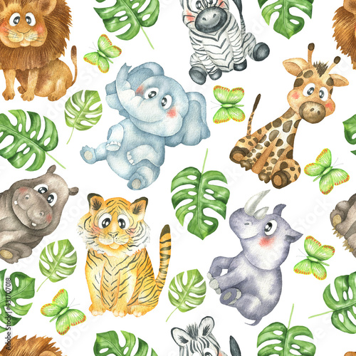 Animals and leaves pattern