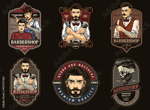 Colorful barbershop vintage emblems