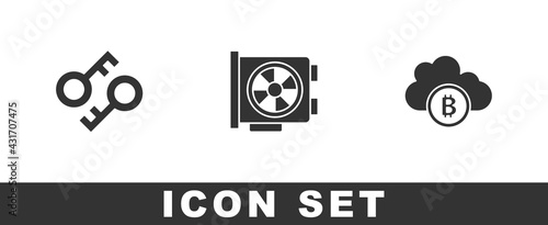Set Cryptocurrency key, Video graphic card and cloud mining icon. Vector