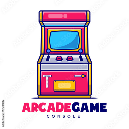 Arcade Game Carnival Mascot Cartoon Logo Template. Arcade Game Company Editable Logo. Amusement Park Flat Cartoon Style