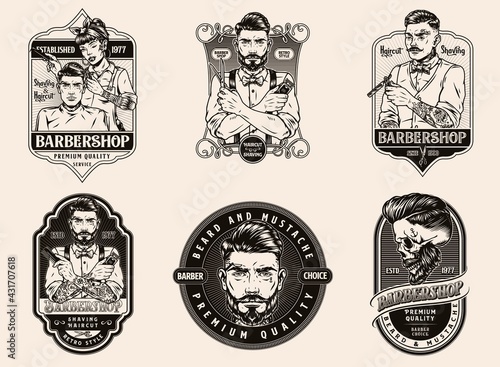 Vintage barbershop logos set