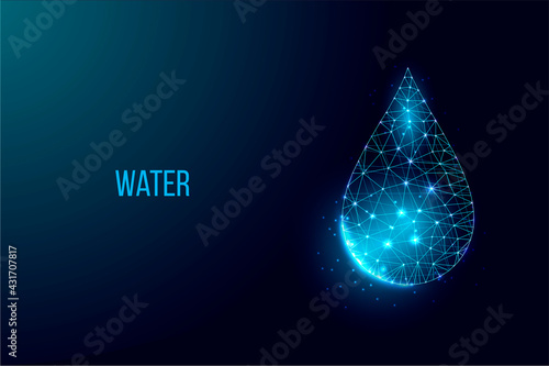 Water drop. Low poly style design. Wireframe light connection structure, 3d graphic concept. Vector illustration