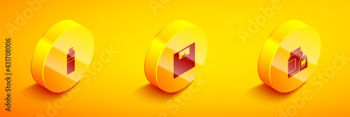 Set Isometric Fitness shaker, Bathroom scales and Sports nutrition icon. Vector