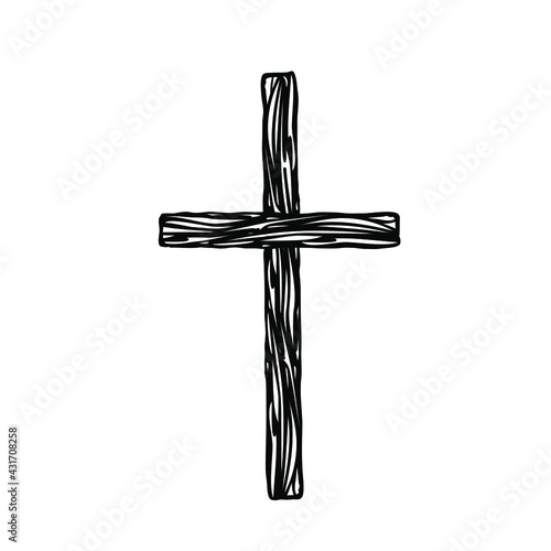Wooden cross doodle logo icon texture Halloween symbol decoration element sign Hand drawn ink sketch design Cartoon game style Fashion print clothes apparel greeting card cover flyer poster banner