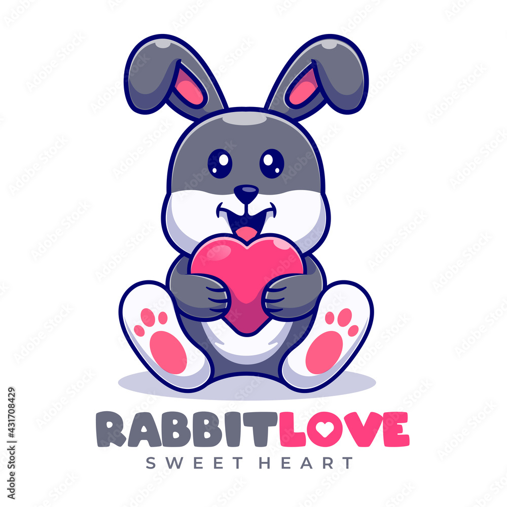 Rabbit Love Mascot Cartoon Logo Template. Cute Rabbit Sweetheart Editable Logo. Animal Rabbit Flat Cartoon Style Rabbit Love Mascot Cartoon Logo Template. Cute Rabbit Sweetheart Editable Logo. Animal Rabbit Flat Cartoon Style