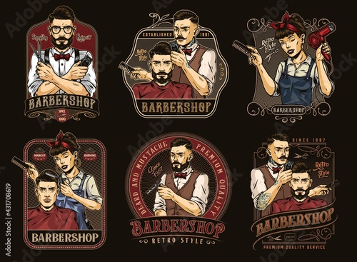 Vintage colorful barbershop badges set