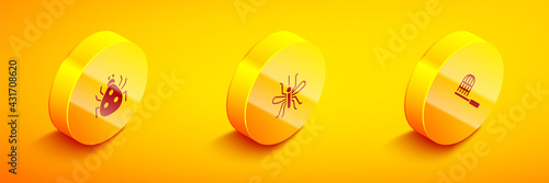 Set Isometric Ladybug, Mosquito and Butterfly net icon. Vector