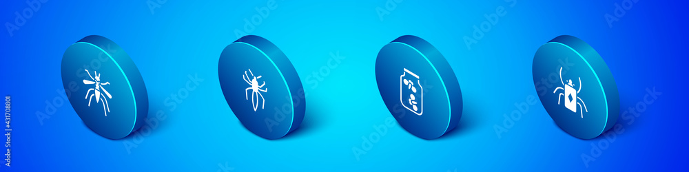 Set Isometric Mosquito, Fireflies bugs in a jar, Beetle and Spider icon. Vector Set Isometric Mosquito, Fireflies bugs in a jar, Beetle and Spider icon. Vector