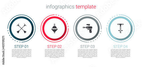 Set Arrow with sucker tip, Whirligig toy, Ray gun and Pogo stick jumping. Business infographic template. Vector
