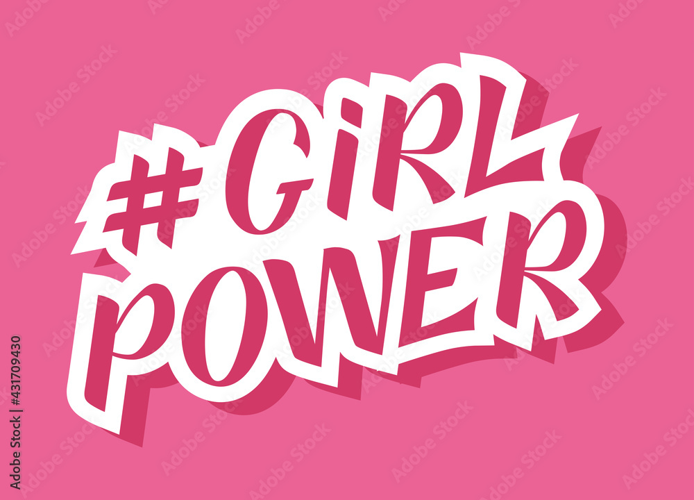 Girl power handwritten inscription on pink background. GRL PWR hand lettering. Feminist slogan. Empowering phrase, saying. Modern illustration for t-shirt, sweatshirt, or other apparel print.