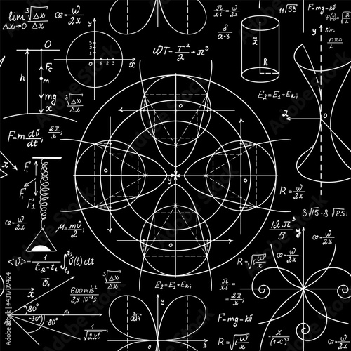 Mathematical scientific vector seamless pattern with equations, formulas and calculations. You can use any color of background	
