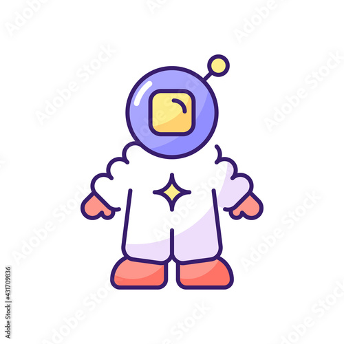 Astronaut RGB color icon. Person trained and deployed by spaceflight program. Crew member on board of spacecraft during space mission. Isolated vector illustration