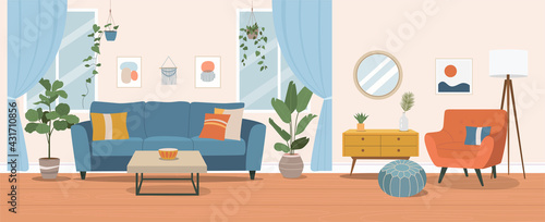 Fototapeta Naklejka Na Ścianę i Meble -  Living room interior. Vector flat  cartoon illustration
