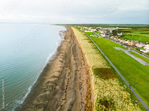 Aerial view of Allonby village beach in Allerdale district in Cumbria, UK photo