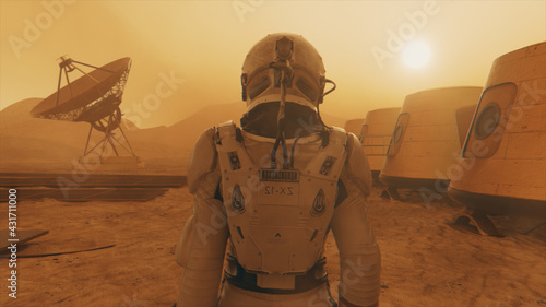 Fotografie Astronaut on the planet Mars, making a detour around his base