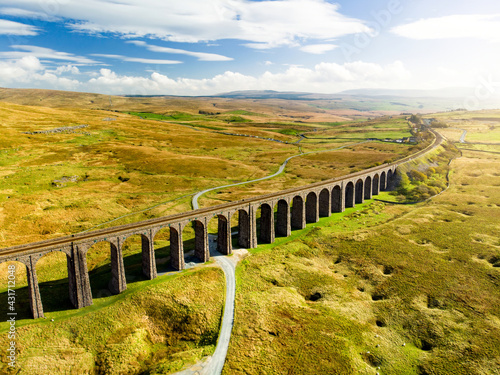 Aerial view of Ribblehead viaduct, located in North Yorkshire, the longest and the third tallest structure on the Settle-Carlisle line. photo