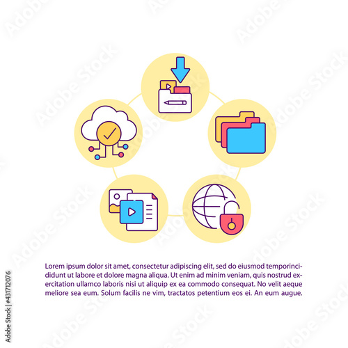 Distribution and digital transmission concept line icons with text. PPT page vector template with copy space. Brochure, magazine, newsletter design element. Copyright law linear illustrations on white