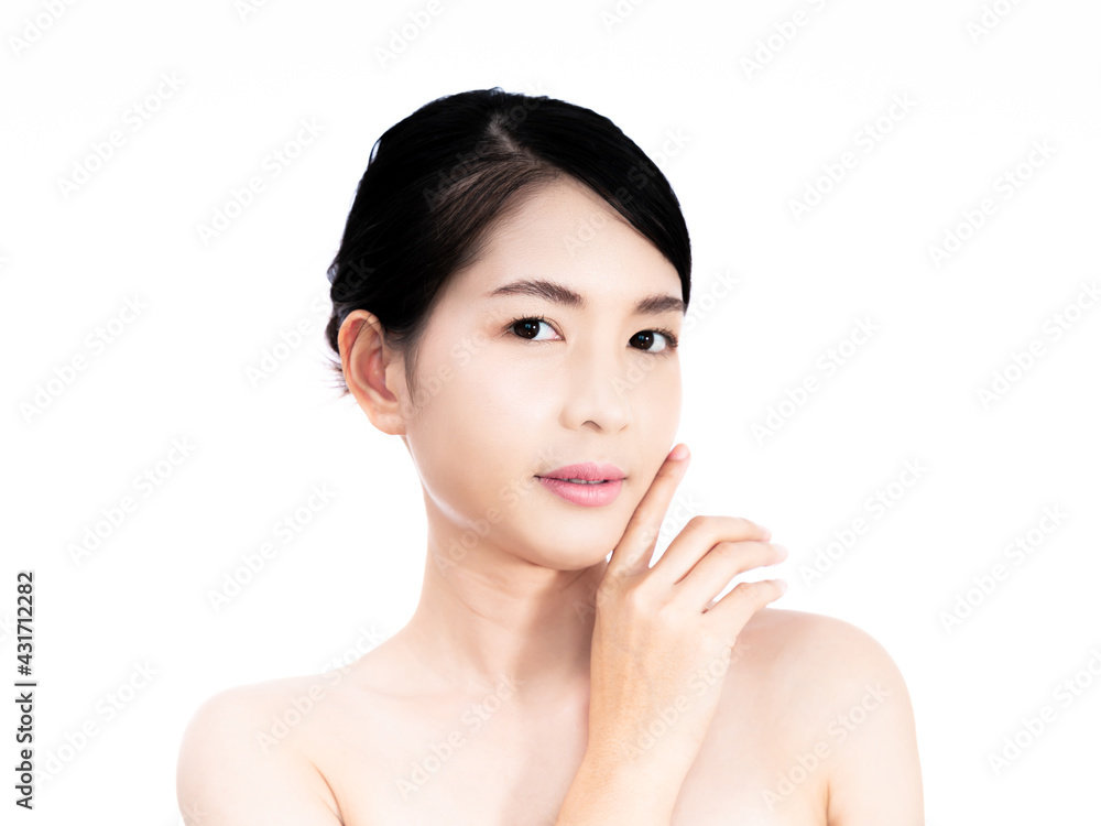 closeup young woman smiling face with clean skin isolated on white closeup young woman smiling face with clean skin isolated on white