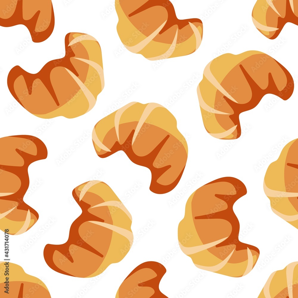 Croissant seamless pattern on white background. Sweet baked dessert pastrie. Dessert Bakery In flat Vector Style for menu, cafe, restaurant for poster, wallpaper, wrapping papers, textile. Croissant seamless pattern on white background. Sweet baked dessert pastrie. Dessert Bakery In flat Vector Style for menu, cafe, restaurant for poster, wallpaper, wrapping papers, textile.