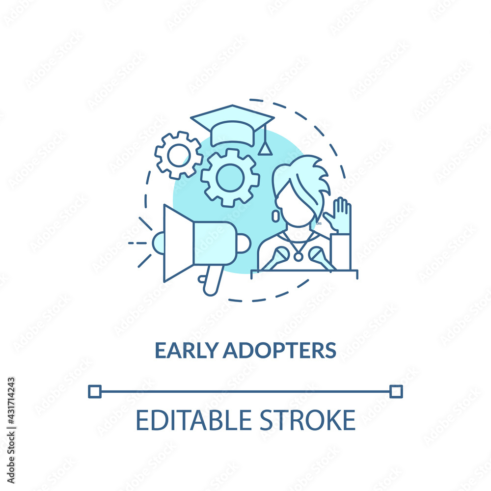Early adopters concept icon. Product adopters idea thin line illustration. Increasing market penetration. Getting privilege being first. Vector isolated outline RGB color drawing. Editable stroke Early adopters concept icon. Product adopters idea thin line illustration. Increasing market penetration. Getting privilege being first. Vector isolated outline RGB color drawing. Editable stroke