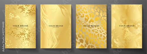 Modern gold cover design set. Creative golden background with abstract pattern. Elegant trendy vector collection for catalog, brochure template, invite layout, booklet