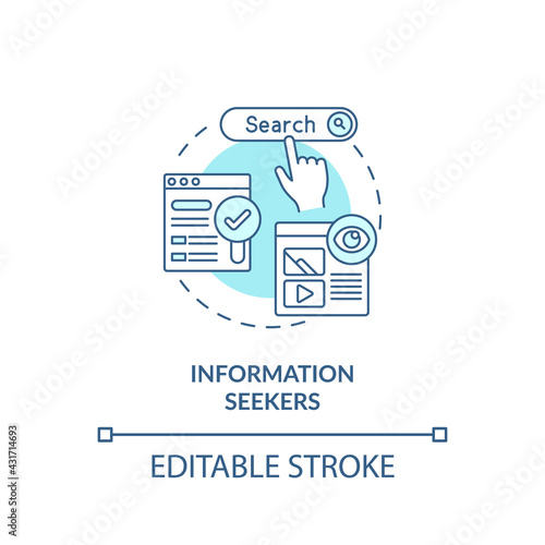 Information seekers concept icon. Internet consumer behavior idea thin line illustration. Observed and investigated behavior. Vector isolated outline RGB color drawing. Editable stroke