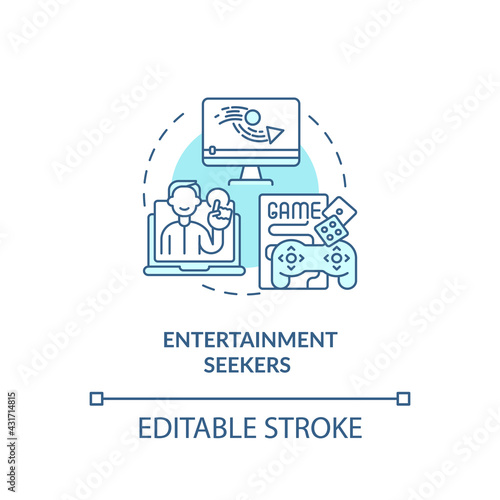Entertainment seekers concept icon. Internet consumer behavior idea thin line illustration. Entering contests. Brand awareness and promotion. Vector isolated outline RGB color drawing. Editable stroke
