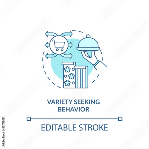 Variety seeking behavior concept icon. Low customer involvement idea thin line illustration. Different product versions switching. Vector isolated outline RGB color drawing. Editable stroke