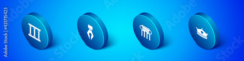 Set Isometric Prison window, Law pillar, Police cap with cockade and Fountain pen nib icon. Vector