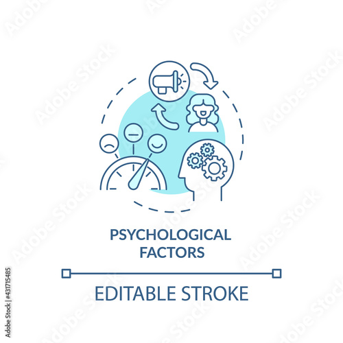 Psychological factors concept icon. Purchase decision factor idea thin line illustration. Mind, psyche working process. Beliefs and attitude. Vector isolated outline RGB color drawing. Editable stroke