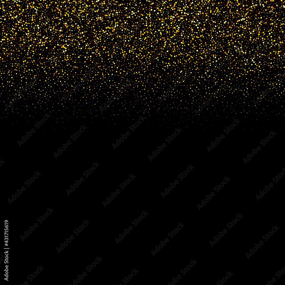 Vector gold glitter sparkle particles background effect on black background.