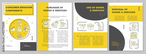 Consumer behavior components brochure template. Purchase of product. Flyer, booklet, leaflet print, cover design with linear icons. Vector layouts for presentation, annual reports, advertisement pages