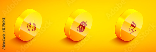 Set Isometric Snowshoes, Hockey mask and Road sign avalanches icon. Vector