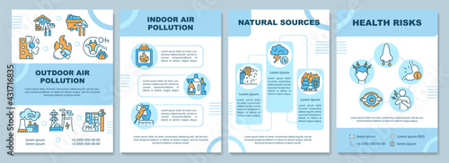Air pollution brochure template. Outdoor air pollution. Flyer, booklet, leaflet print, cover design with linear icons. Vector layouts for presentation, annual reports, advertisement pages