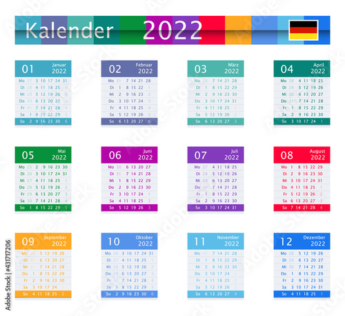 German calendar for 2022. Flat design