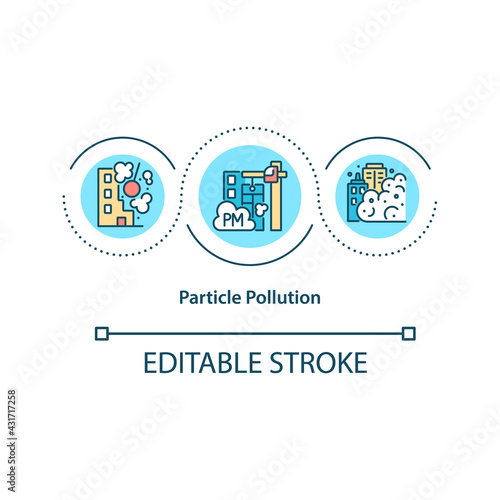 Particle pollution concept icon. Pollution of environment that consists of particles spreading in air. Waste idea thin line illustration. Vector isolated outline RGB color drawing. Editable stroke