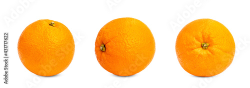 Collection of fresh orange fruit isolated on white background.