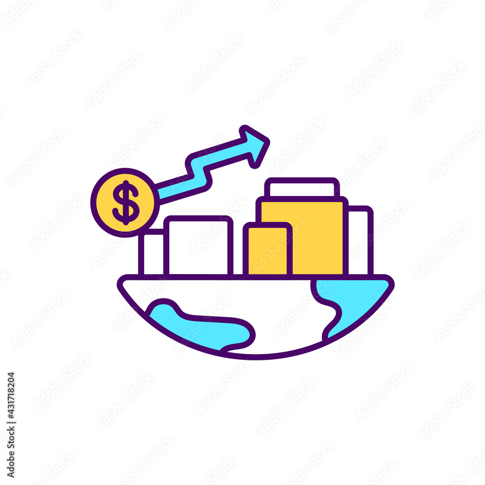 Fototapeta premium Economic development RGB color icon. Global financial forecast. Business strategy improvement. International sales growth. Revenue from investment. Digitalization benefit. Isolated vector illustration