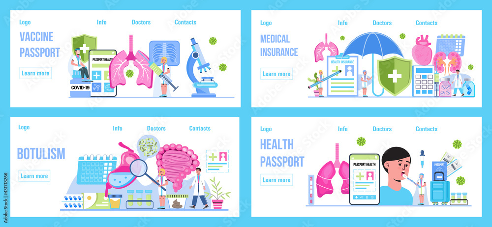 Pulmonologist, phthisiologist concept vector for the landing page, blog. Health passport concept vector foe web, header. Vaccine, immunity passport app illustration. Stomach, lang