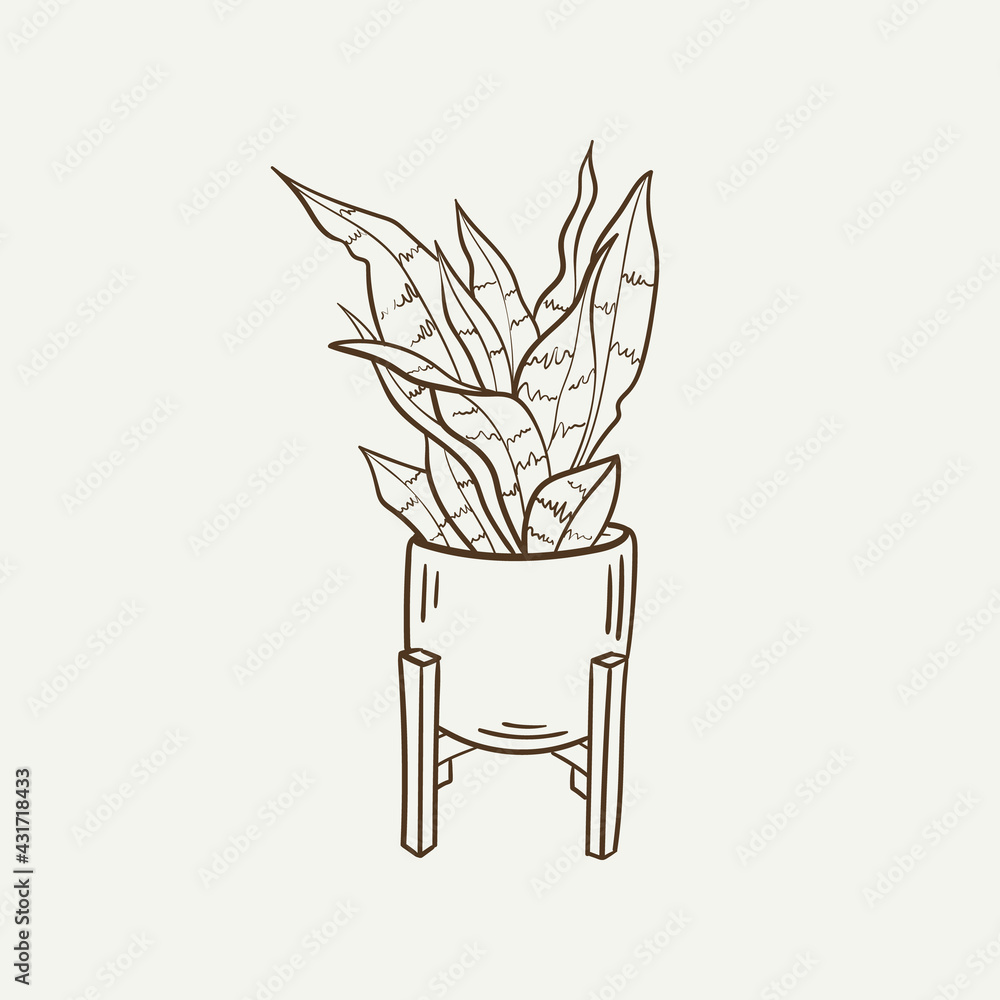Home decor line art drawing. Doodle illustration. Stay home. Minimal